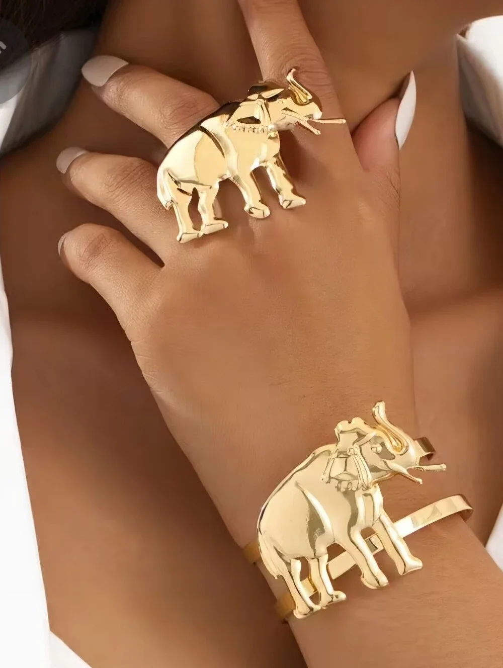 JEWELRY SET Vermeil Gold   Elephant Bangle &Ring  1 Size